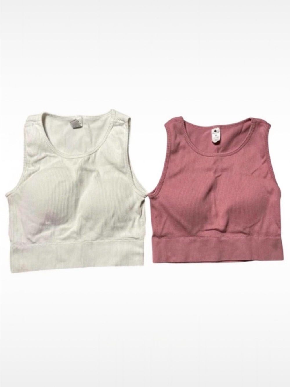 Yogalicious Ribbed Scoop Crop Tank Duo - White & Mauve